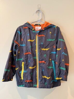 wonder nation Navy Raincoat with Multicolor Crocodile Print and Orange Hood